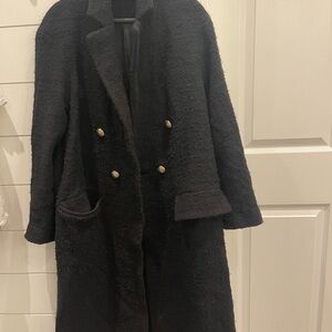 Zara Black Teddy Jacket with Gold Buttons